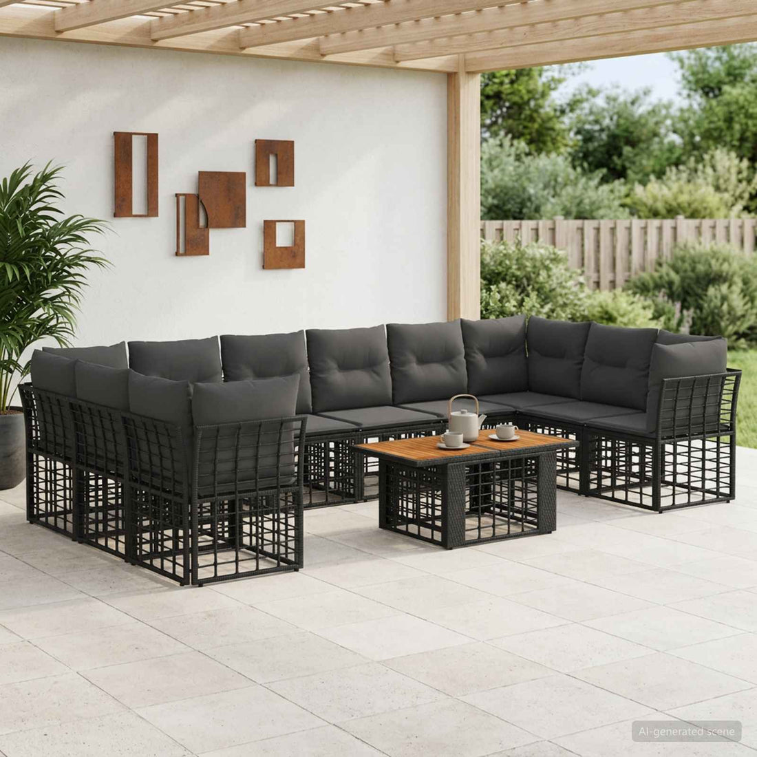 vidaXL Conjunto de sofás de jardín 11 uds. Negro y gris oscuro