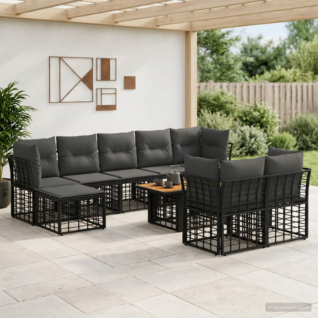 vidaXL Conjunto de sofás de jardín 10 uds. Negro y gris oscuro