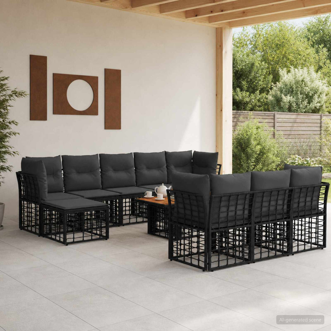 vidaXL Conjunto de sofás de jardín 11 uds. Negro y gris oscuro