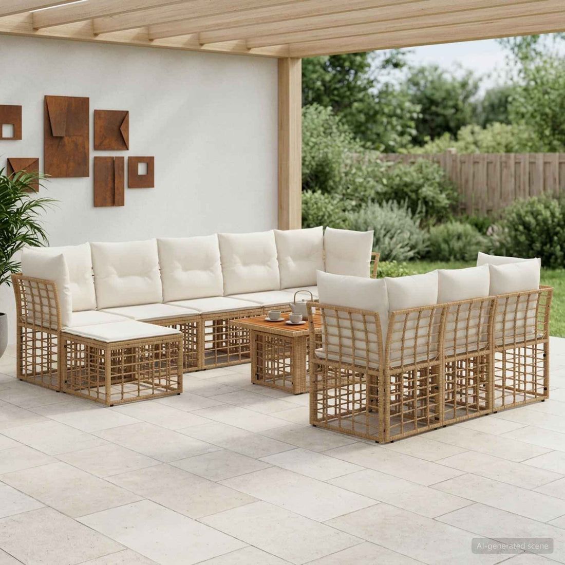 vidaXL Conjunto de sofás de jardín 11 uds. Natural y Crema