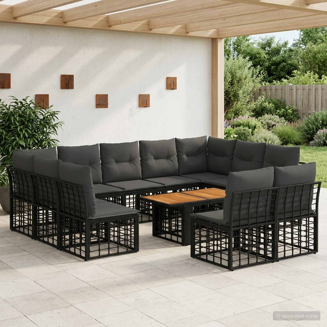 vidaXL Conjunto de sofás de jardín 12 uds. Negro y gris oscuro