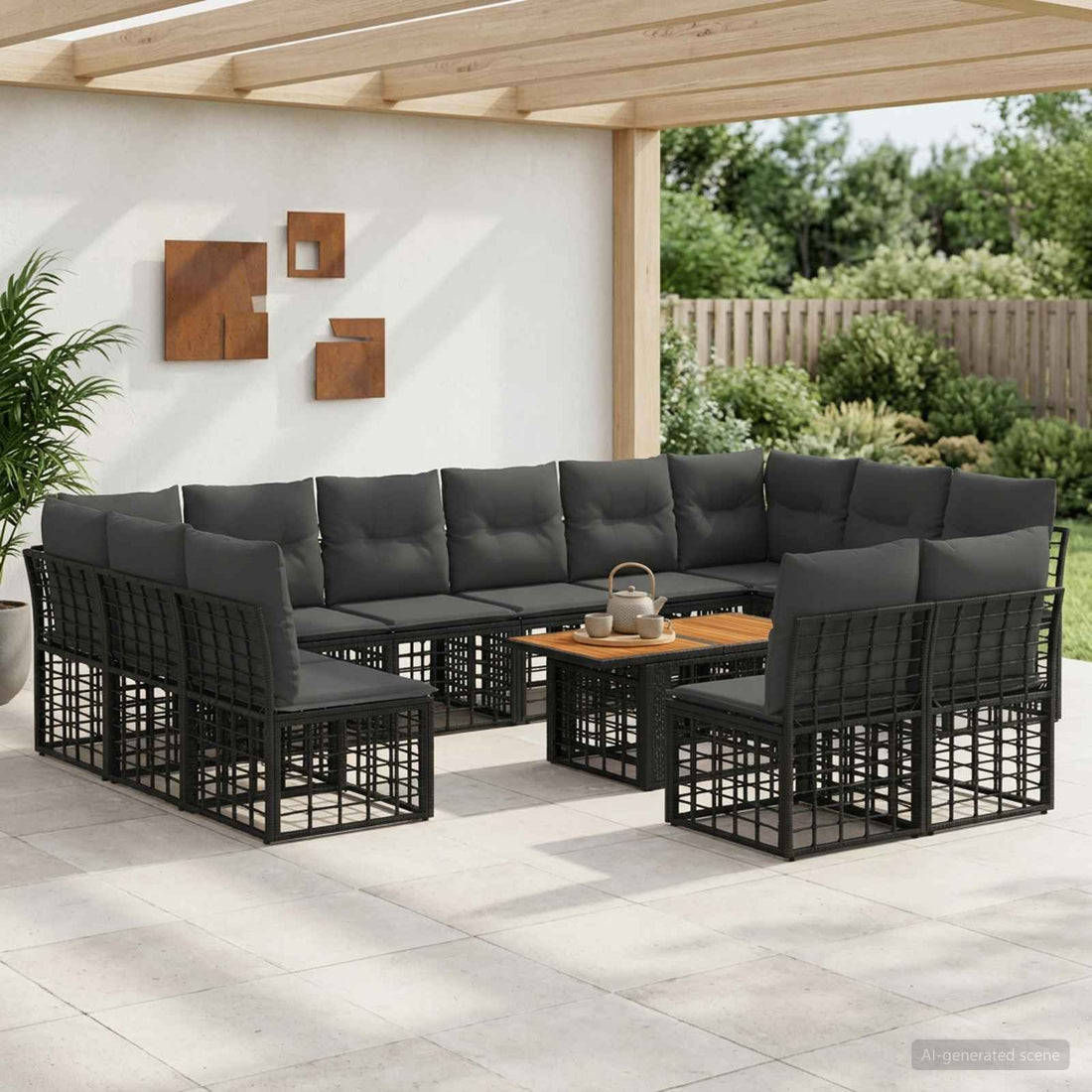 vidaXL Conjunto de sofás de jardín 13 uds. Negro y gris oscuro