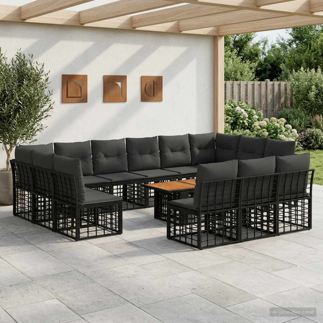 vidaXL Conjunto de sofás de jardín 14 uds. Negro y gris oscuro