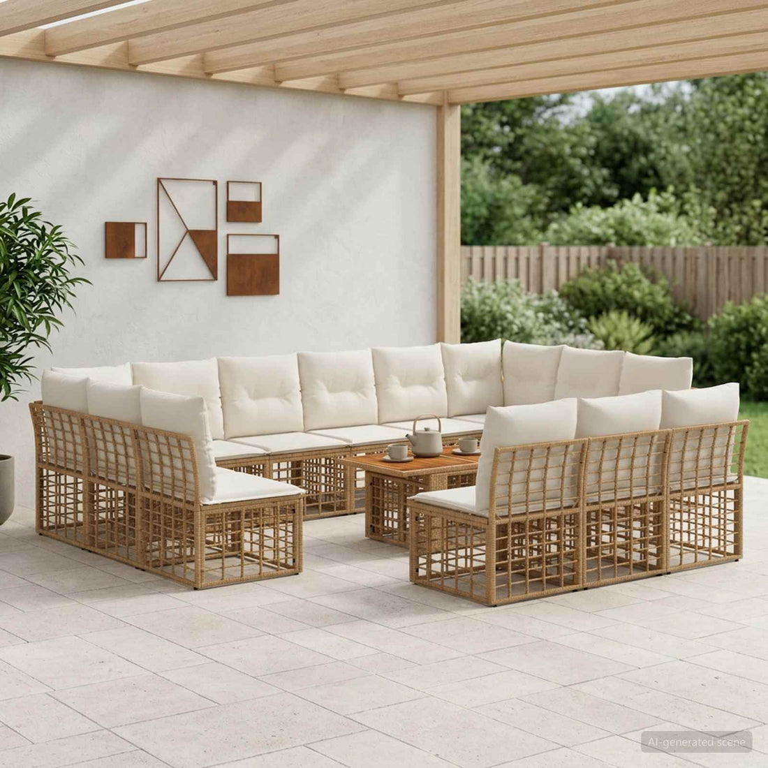 vidaXL Conjunto de sofás de jardín 14 uds. Natural y Crema