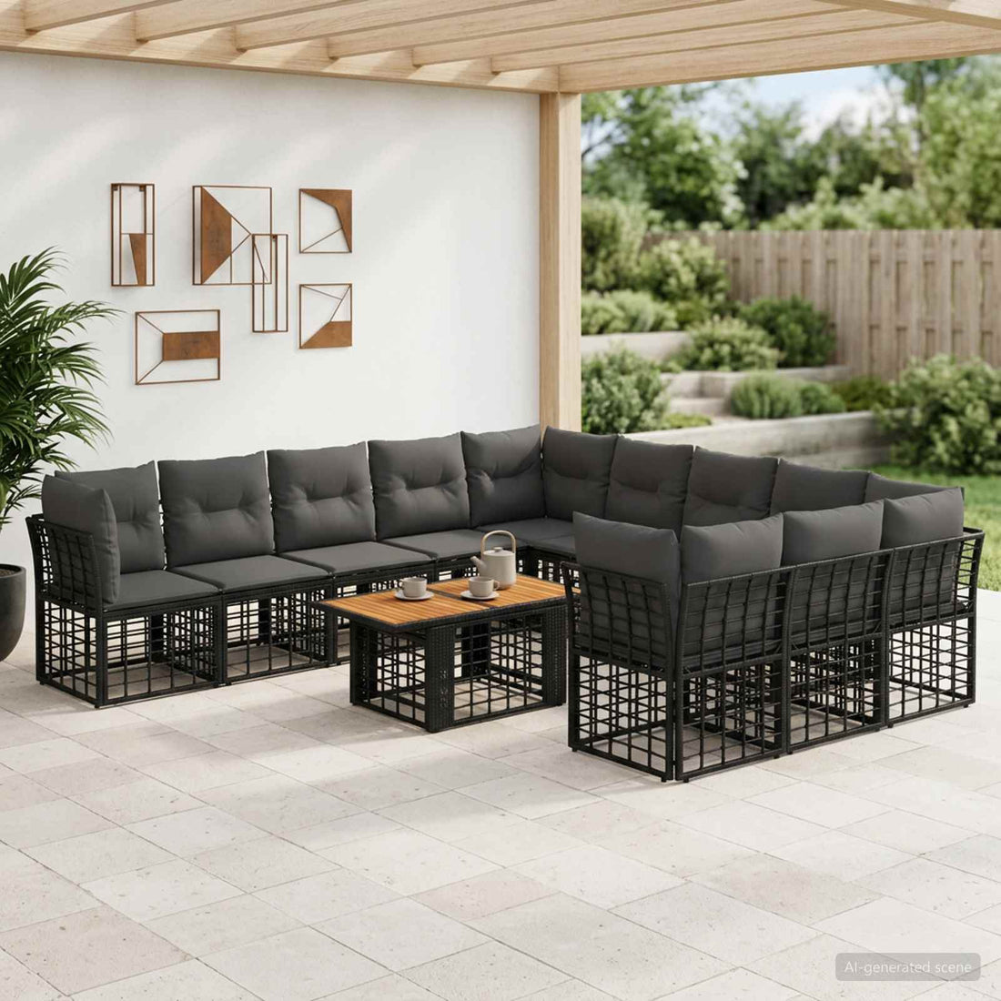vidaXL Conjunto de sofás de jardín 12 uds. Negro y gris oscuro