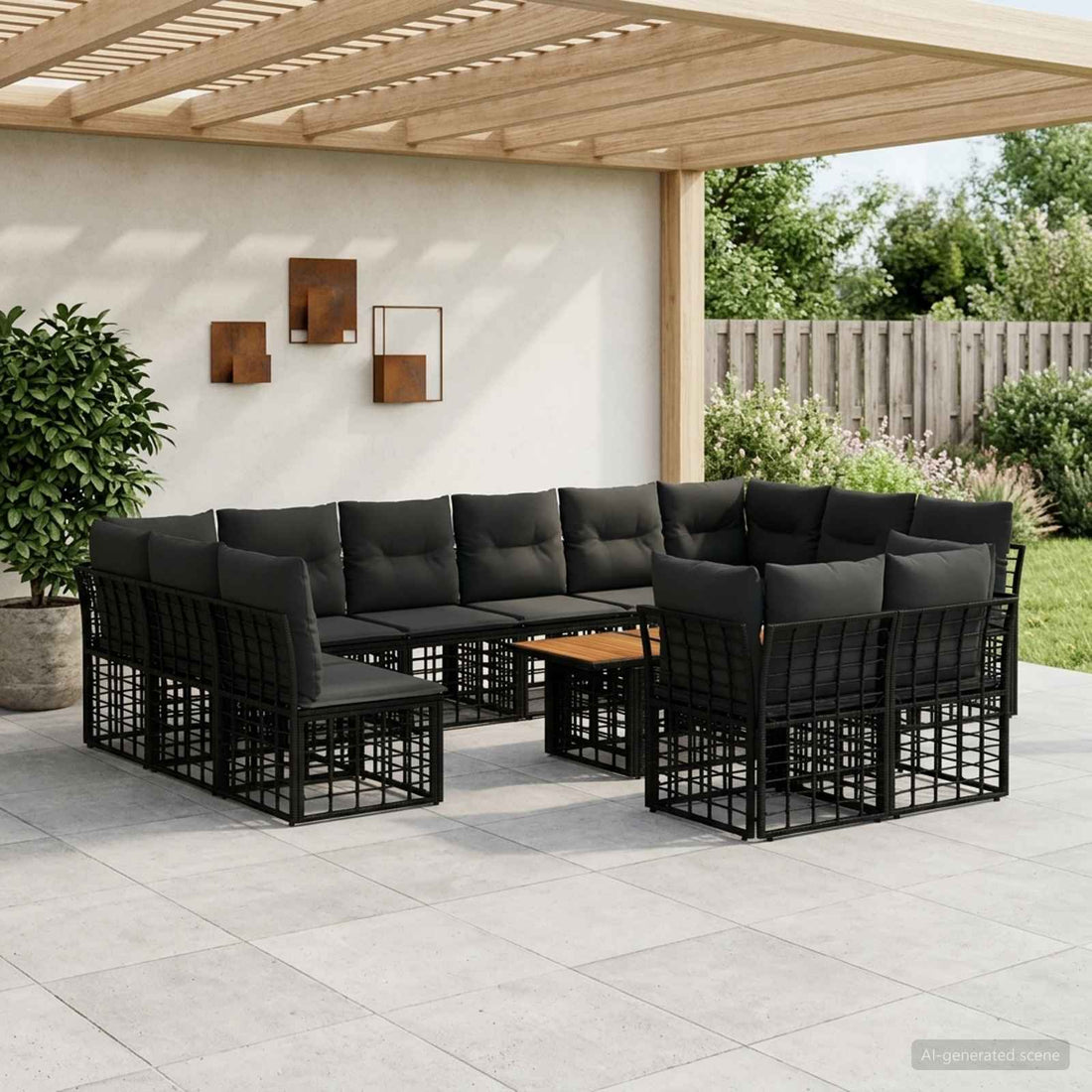vidaXL Conjunto de sofás de jardín 13 uds. Negro y gris oscuro