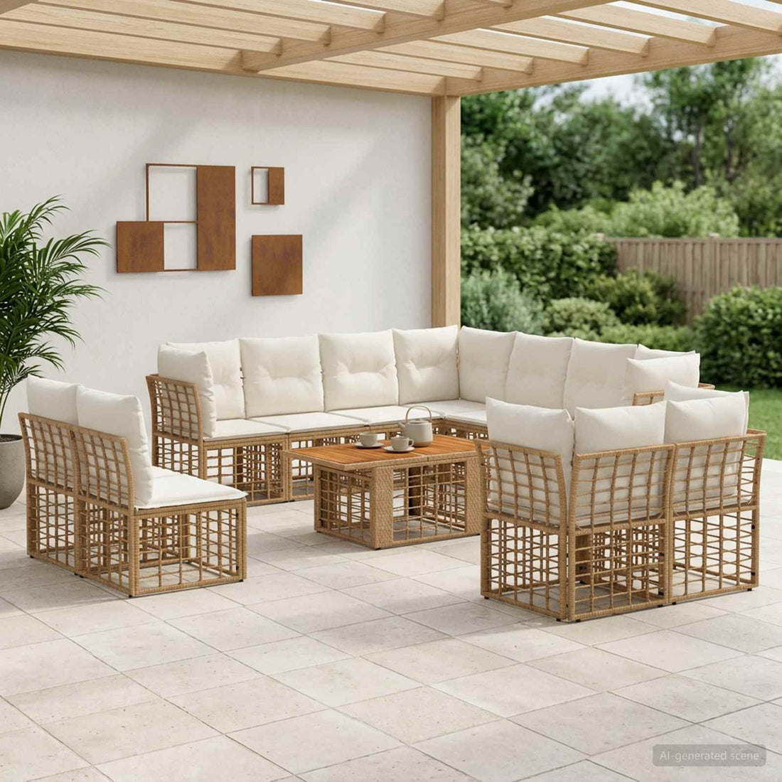 vidaXL Conjunto de sofás de jardín 12 uds. Natural y Crema