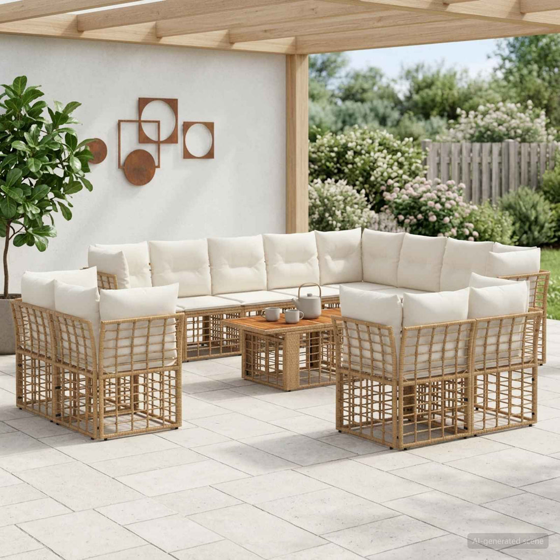 vidaXL Conjunto de sofás de jardín 13 uds. Natural y Crema