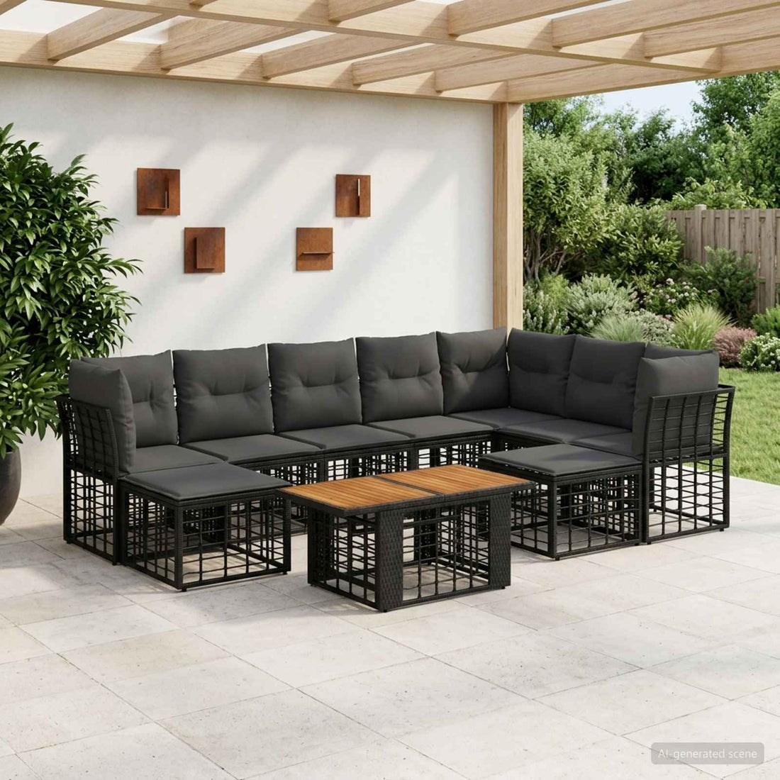 vidaXL Conjunto de sofás de jardín 10 uds. Negro y gris oscuro