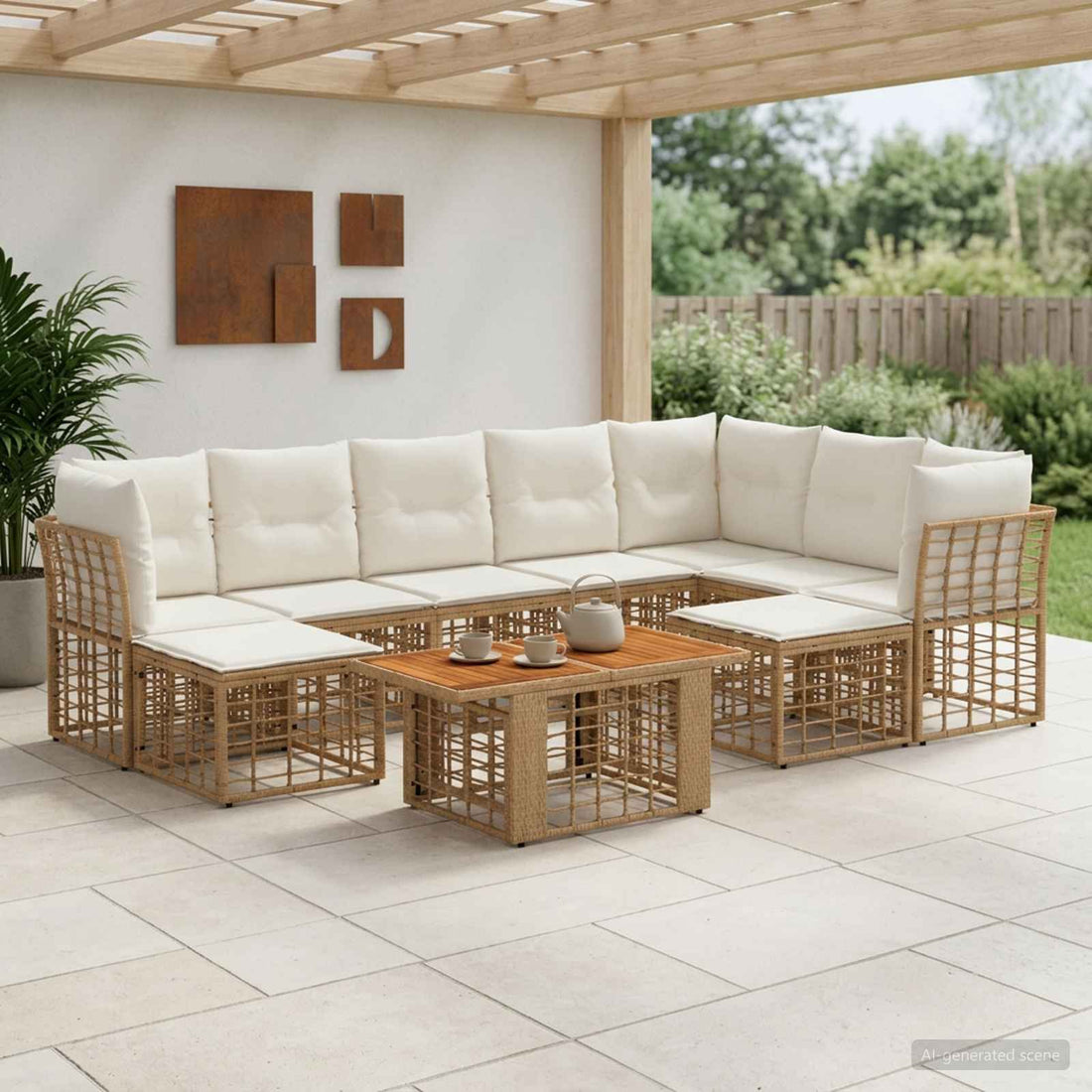 vidaXL Conjunto de sofás de jardín 10 uds. Natural y Crema