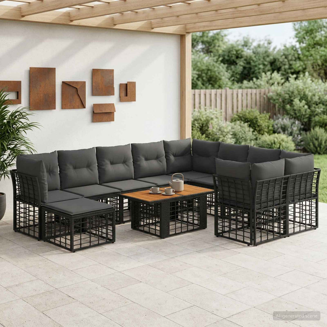 vidaXL Conjunto de sofás de jardín 11 uds. Negro y gris oscuro