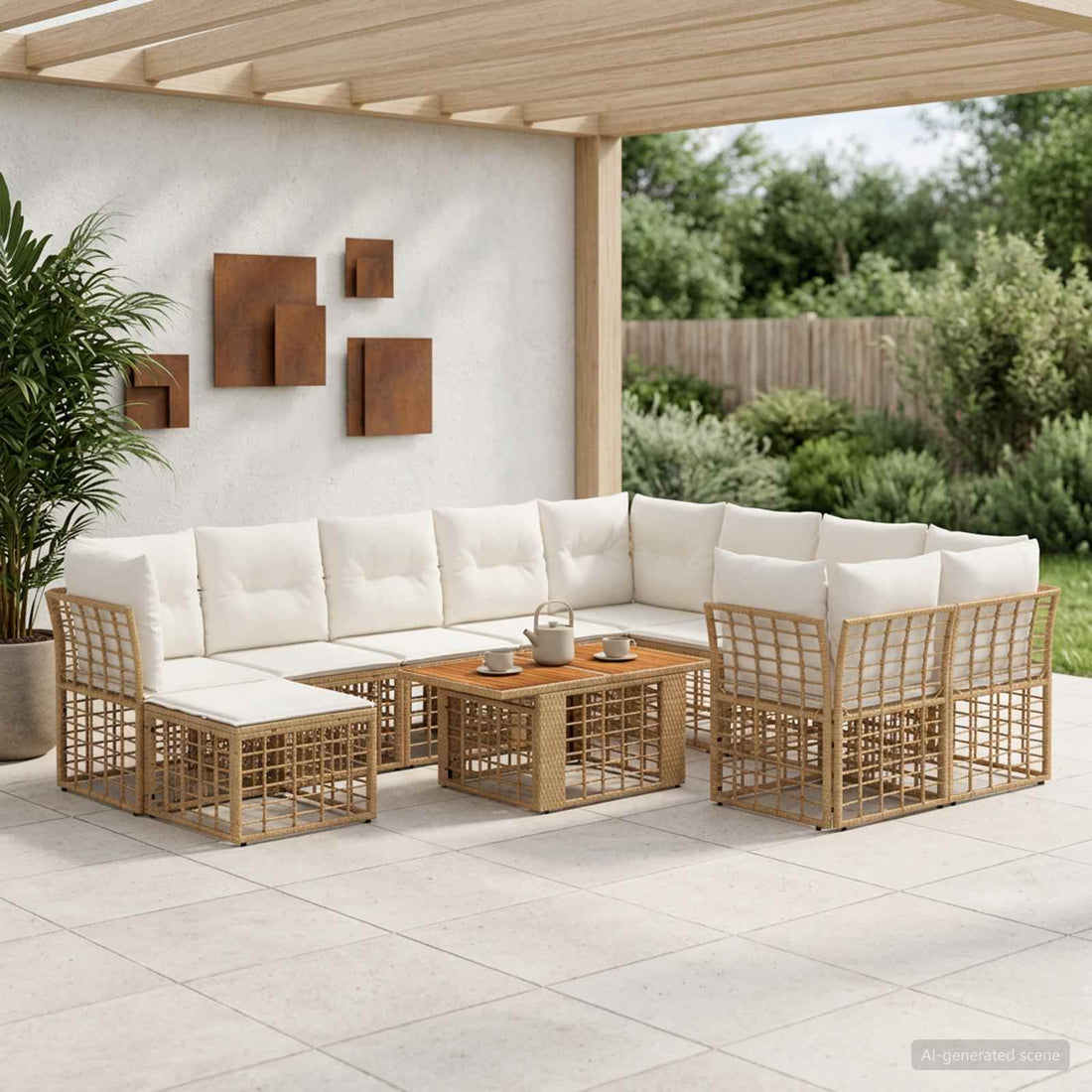 vidaXL Conjunto de sofás de jardín 11 uds. Natural y Crema