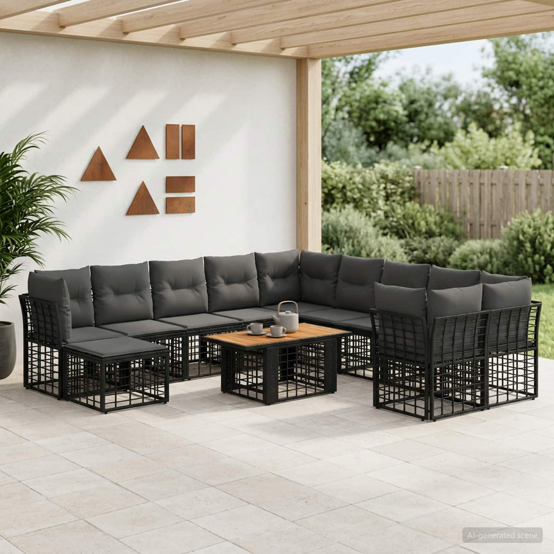 vidaXL Conjunto de sofás de jardín 12 uds. Negro y gris oscuro