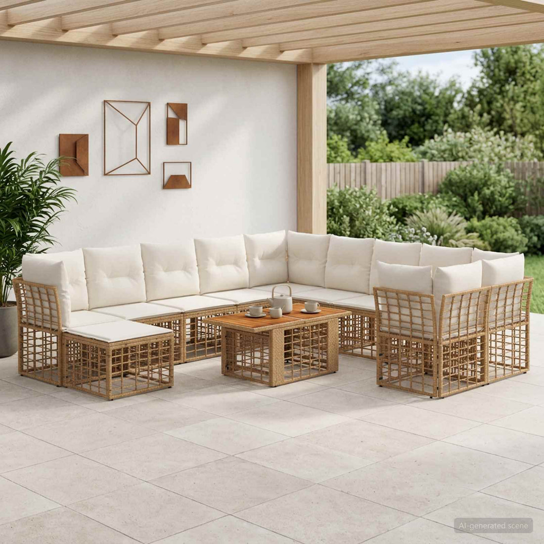 vidaXL Conjunto de sofás de jardín 12 uds. Natural y Crema