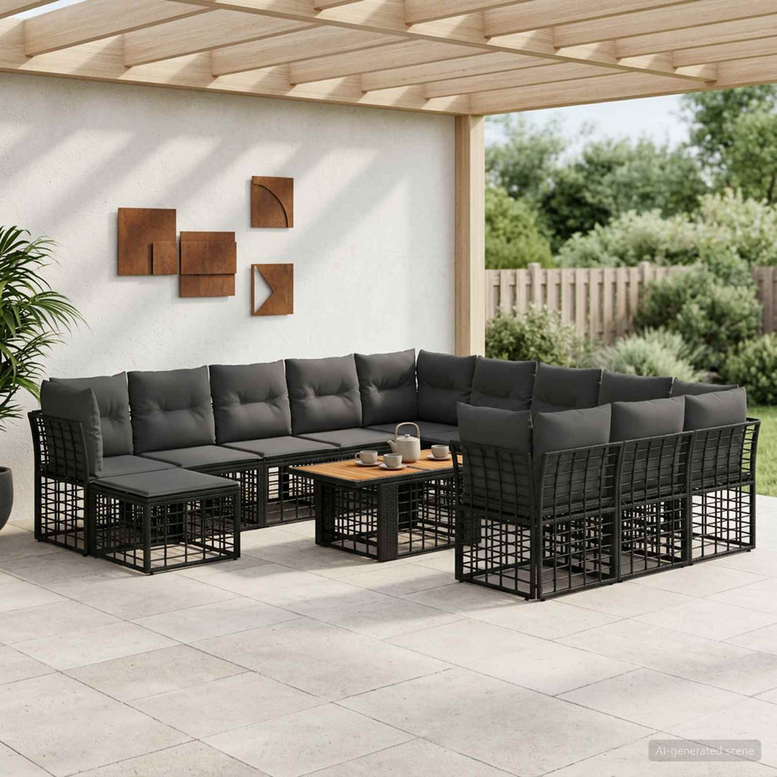 vidaXL Conjunto de sofás de jardín 13 uds. Negro y gris oscuro
