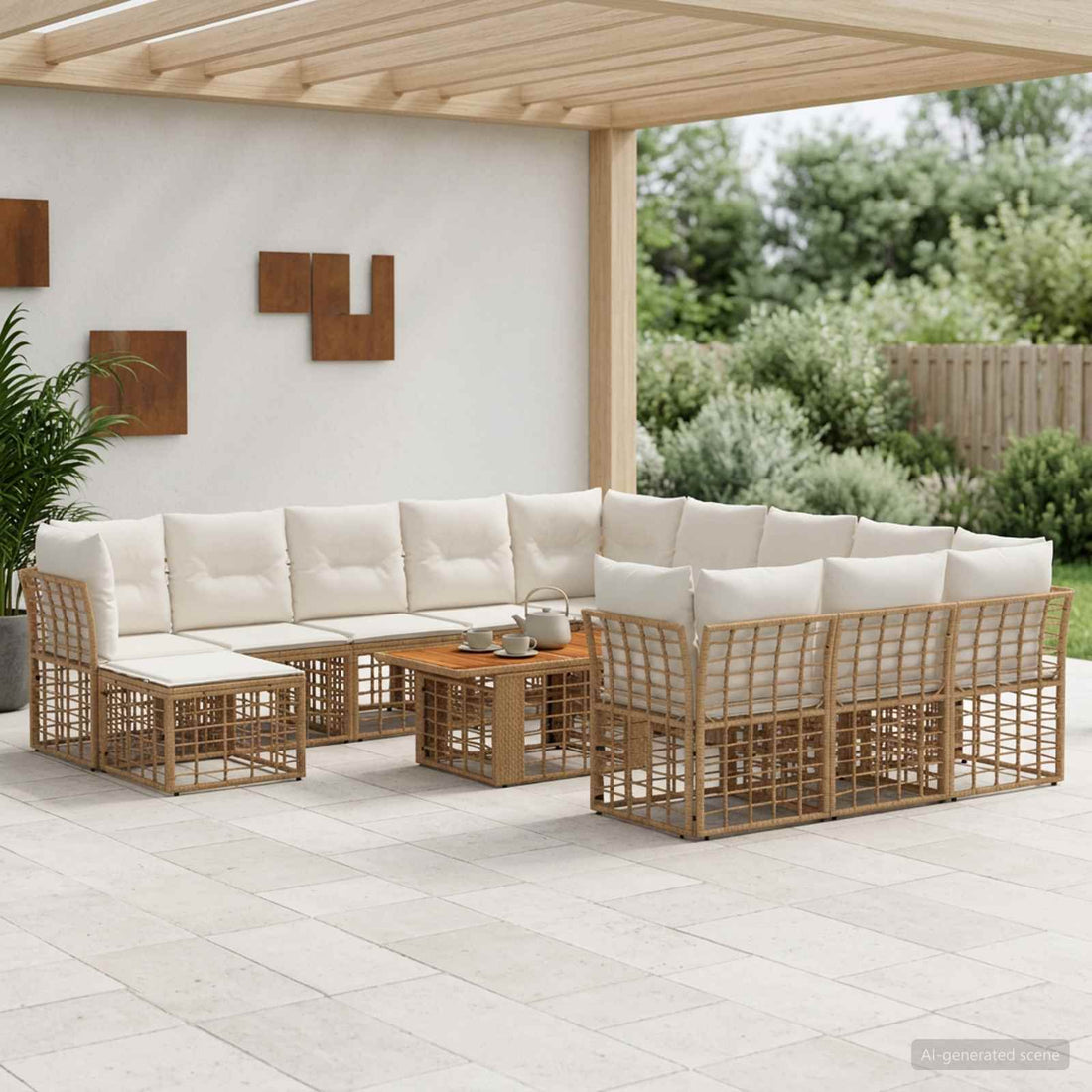 vidaXL Conjunto de sofás de jardín 13 uds. Natural y Crema