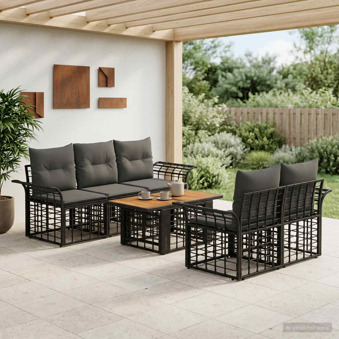 vidaXL Conjunto de sofás de jardín 6 uds. Negro y gris oscuro