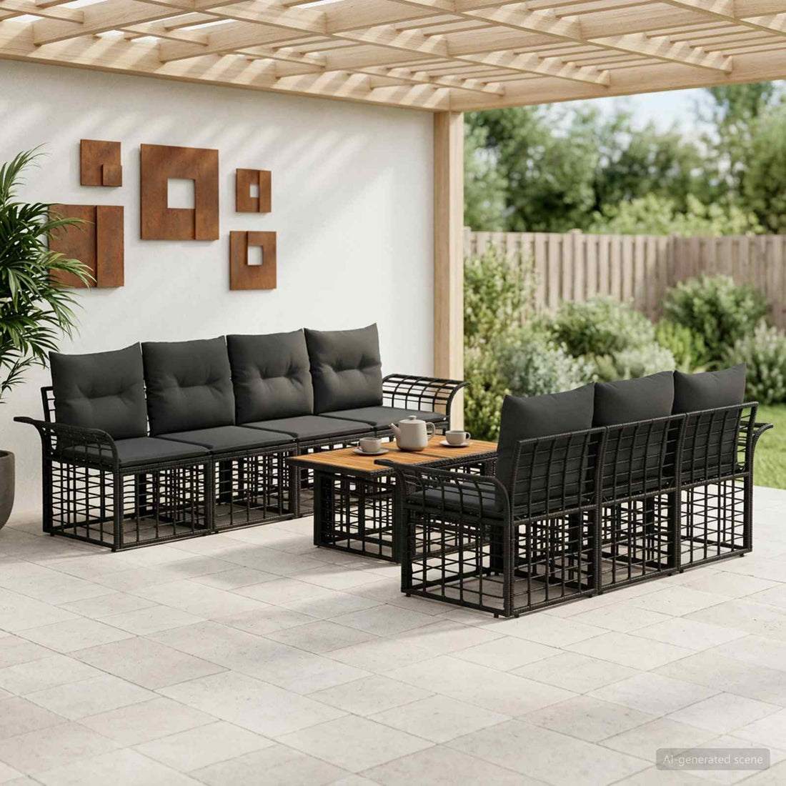 vidaXL Conjunto de sofás de jardín 8 uds. Negro y gris oscuro