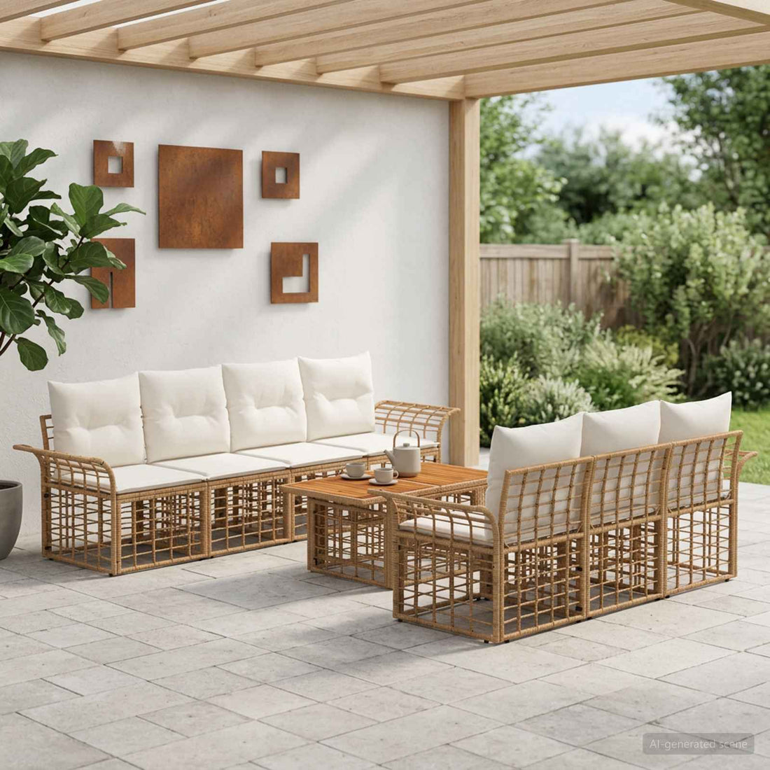 vidaXL Conjunto de sofás de jardín 8 uds. Natural y Crema