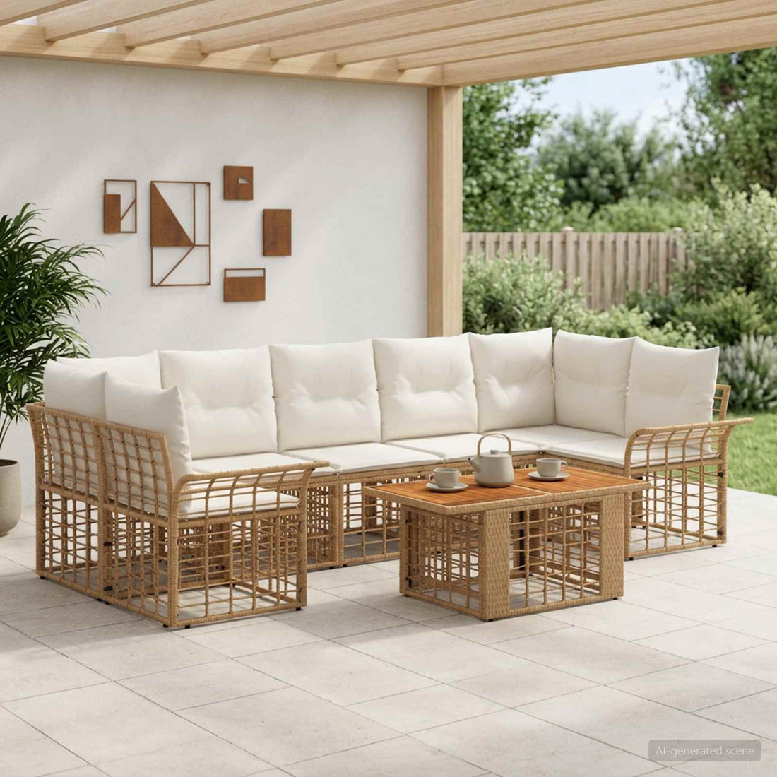 vidaXL Conjunto de sofás de jardín 8 uds. Natural y Crema