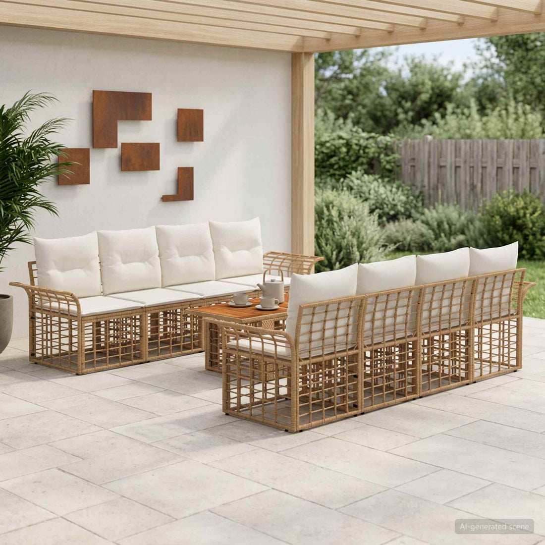 vidaXL Conjunto de sofás de jardín 9 uds. Natural y Crema