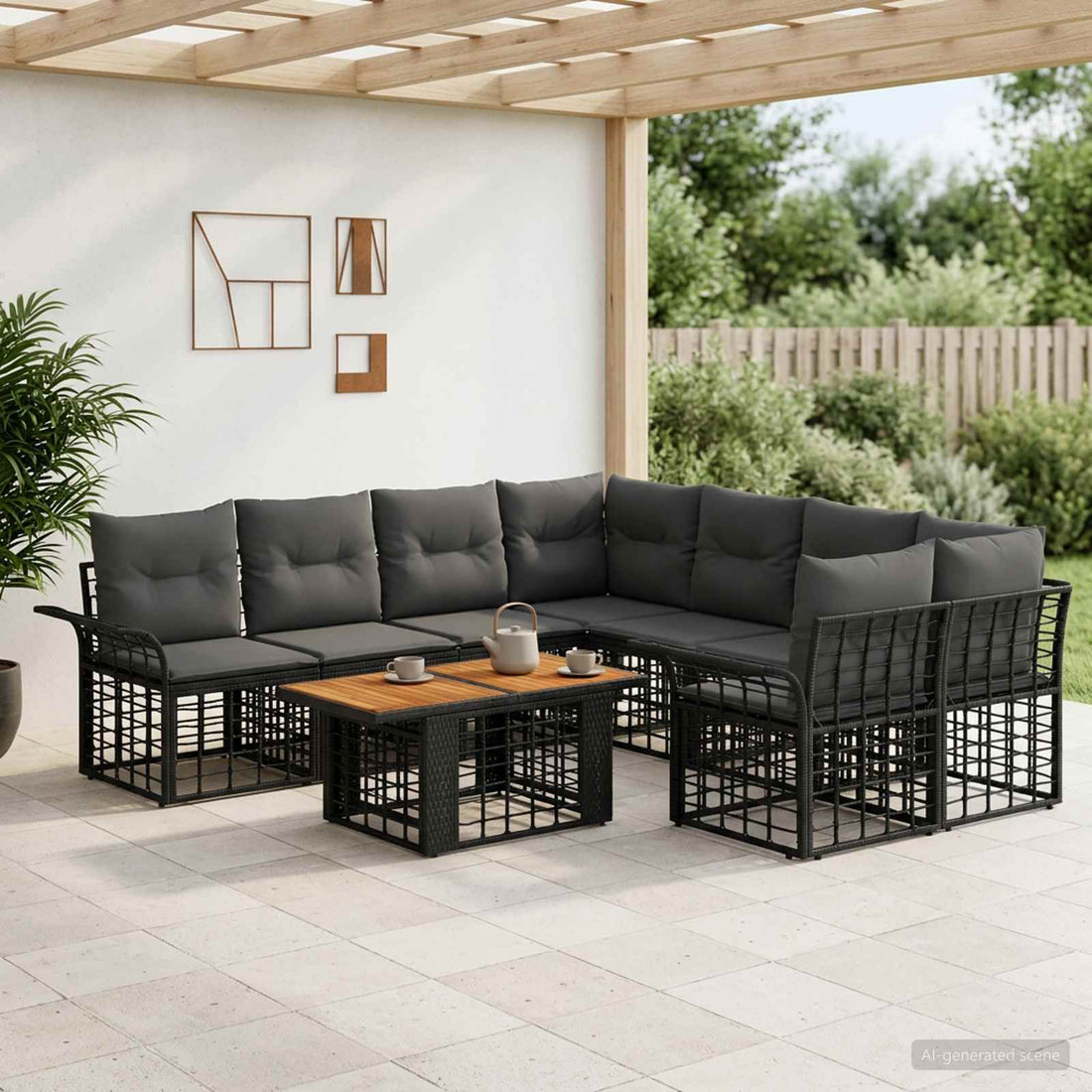 vidaXL Conjunto de sofás de jardín 9 uds. Negro y gris oscuro