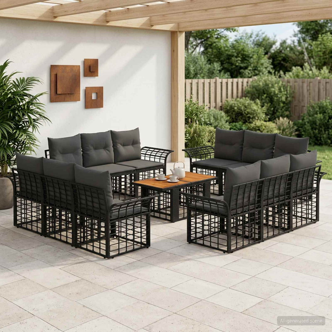 vidaXL Conjunto de sofás de jardín 13 uds. Negro y gris oscuro