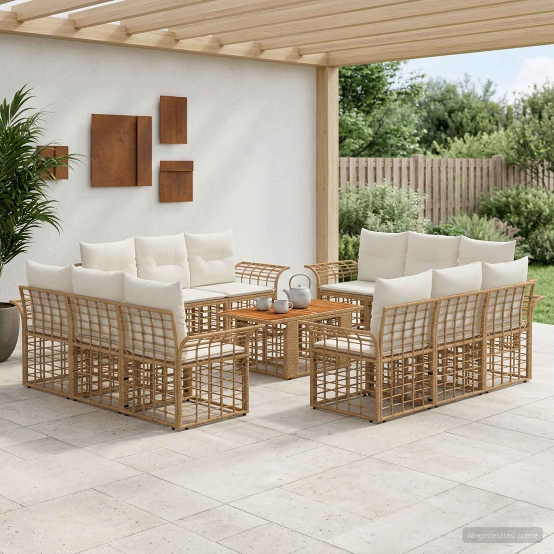 vidaXL Conjunto de sofás de jardín 13 uds. Natural y Crema