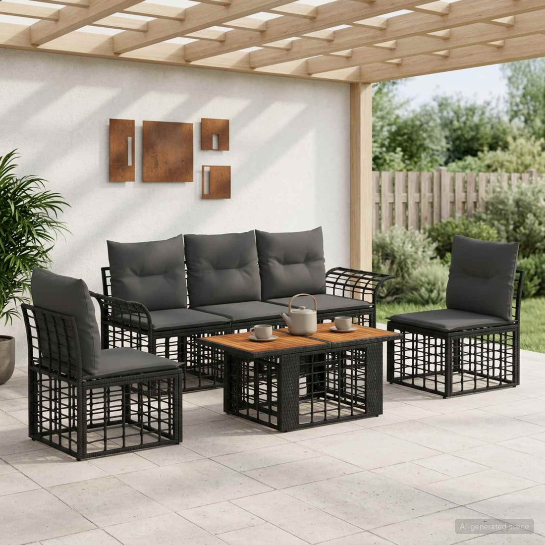 vidaXL Conjunto de sofás de jardín 6 uds. Negro y gris oscuro