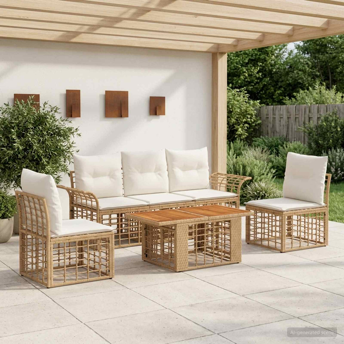 vidaXL Conjunto de sofás de jardín 6 uds. Natural y Crema