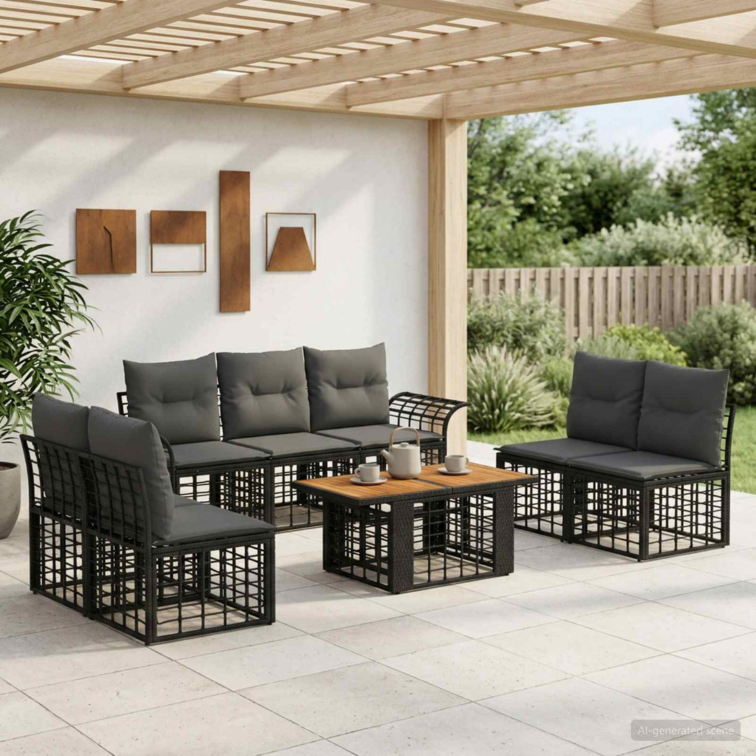 vidaXL Conjunto de sofás de jardín 8 uds. Negro y gris oscuro