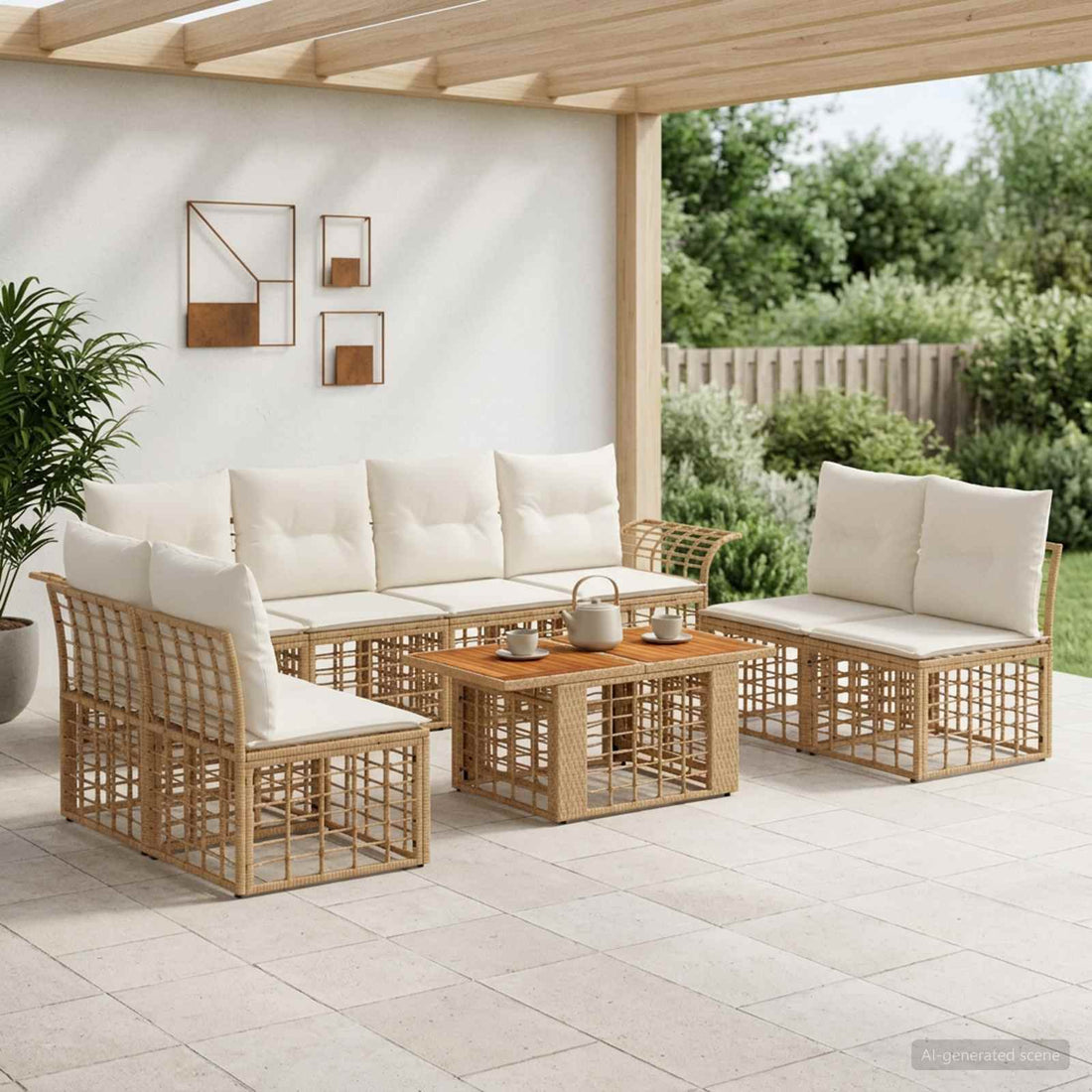 vidaXL Conjunto de sofás de jardín 9 uds. Natural y Crema