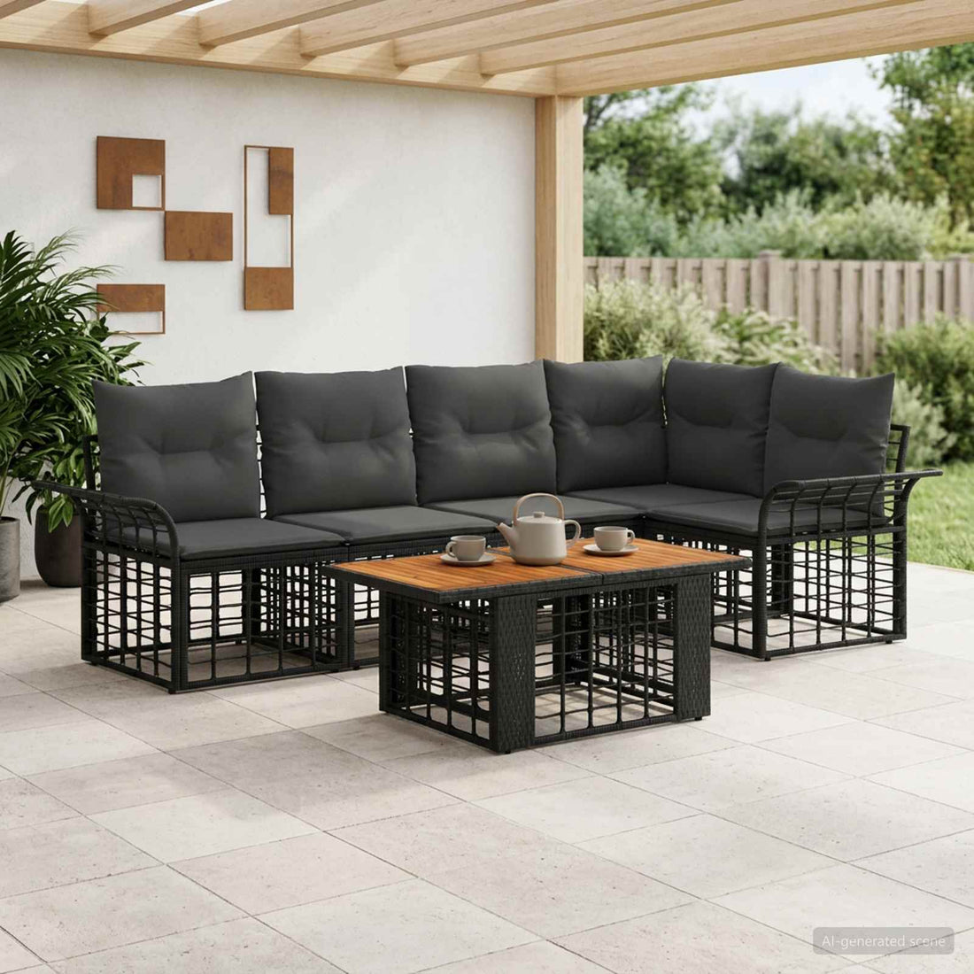 vidaXL Conjunto de sofás de jardín 6 uds. Negro y gris oscuro
