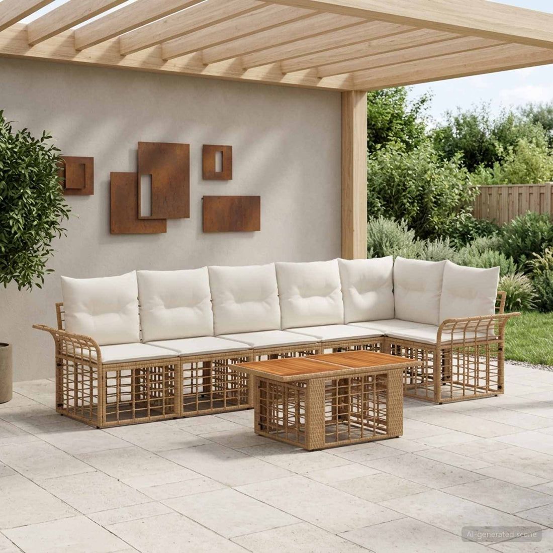 vidaXL Conjunto de sofás de jardín 7 uds. Natural y Crema