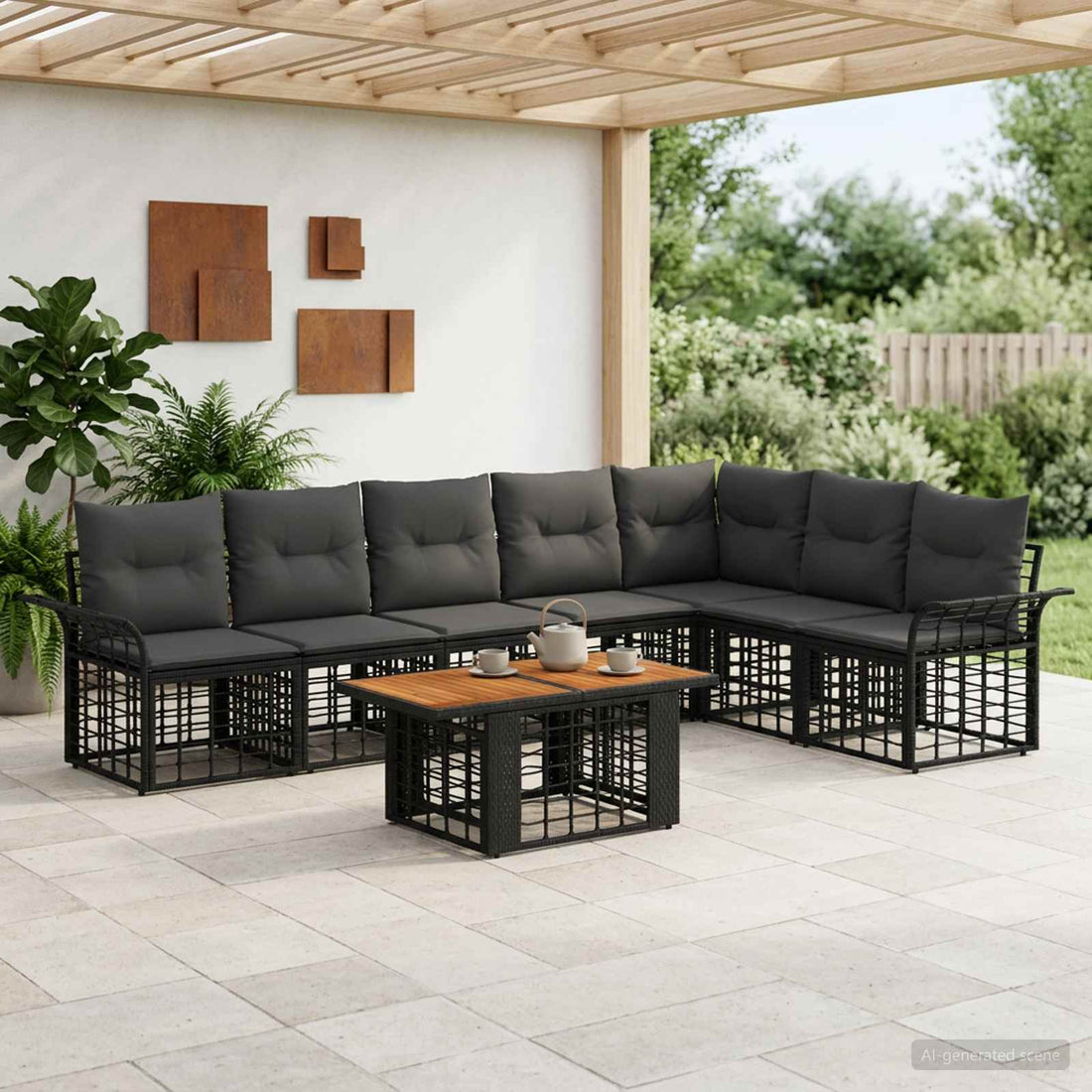 vidaXL Conjunto de sofás de jardín 8 uds. Negro y gris oscuro