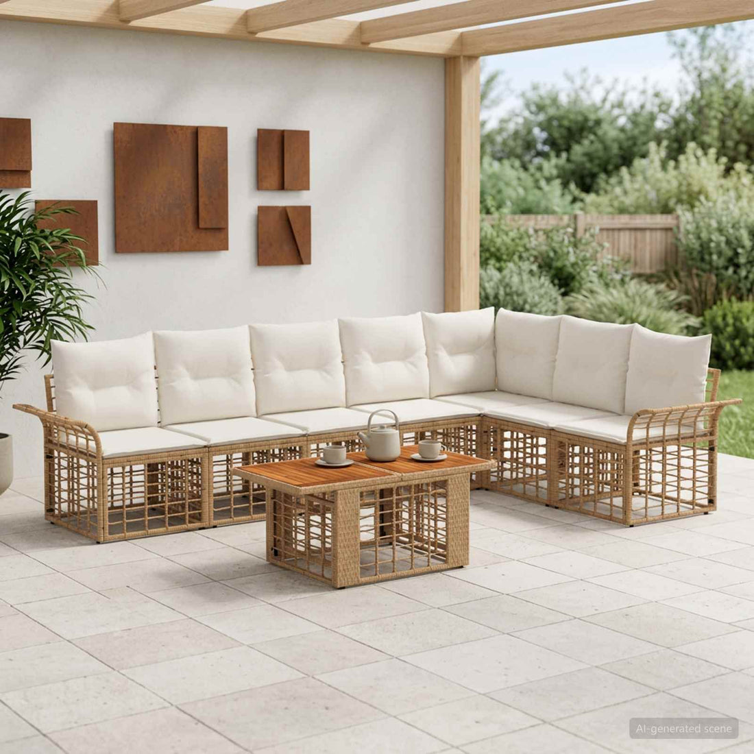 vidaXL Conjunto de sofás de jardín 8 uds. Natural y Crema