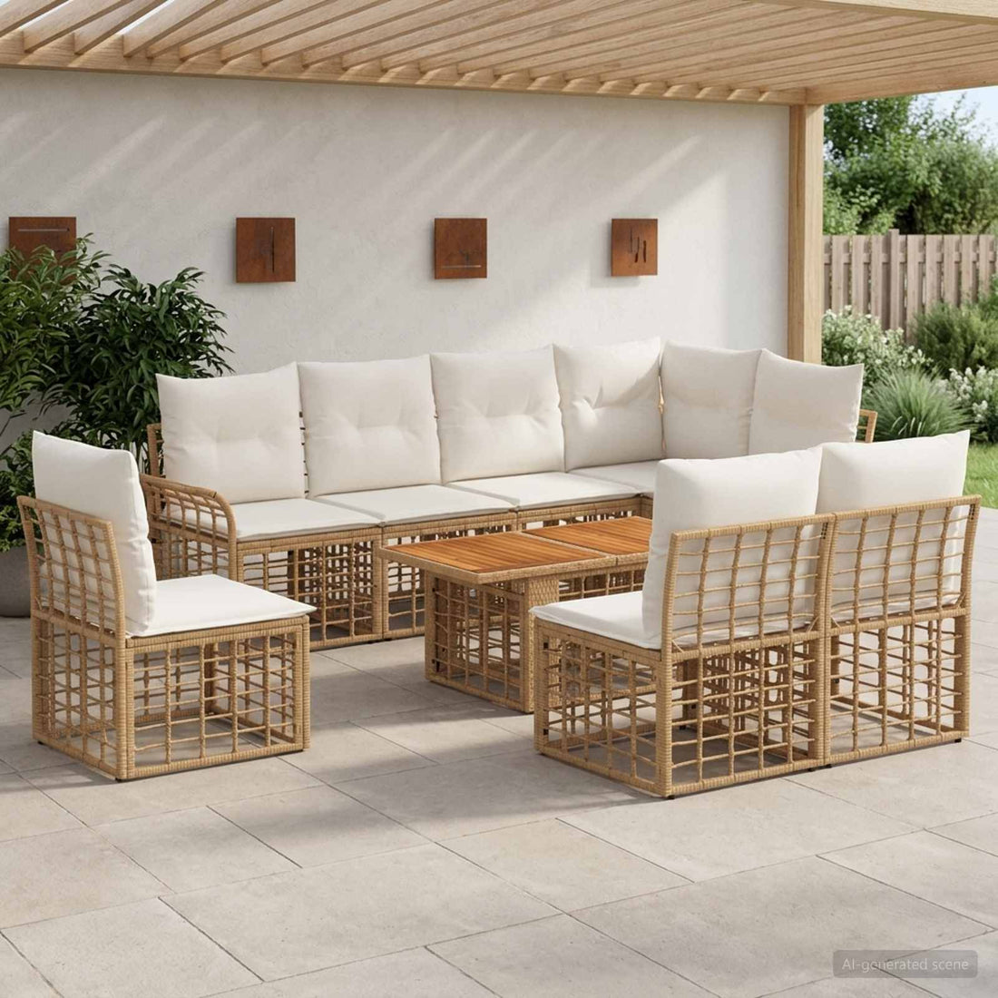 vidaXL Conjunto de sofás de jardín 9 uds. Natural y Crema