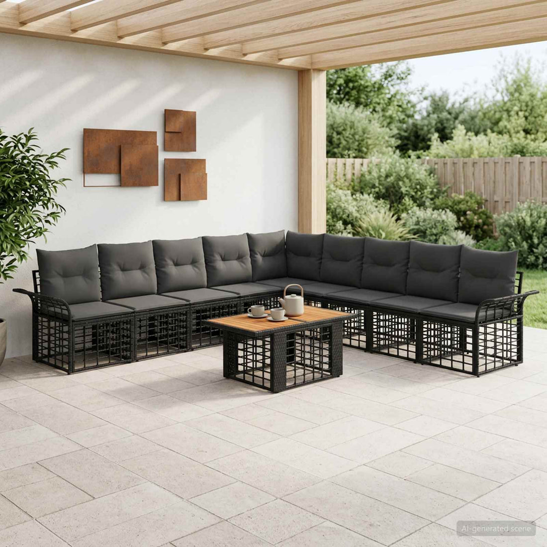 vidaXL Conjunto de sofás de jardín 10 uds. Negro y gris oscuro