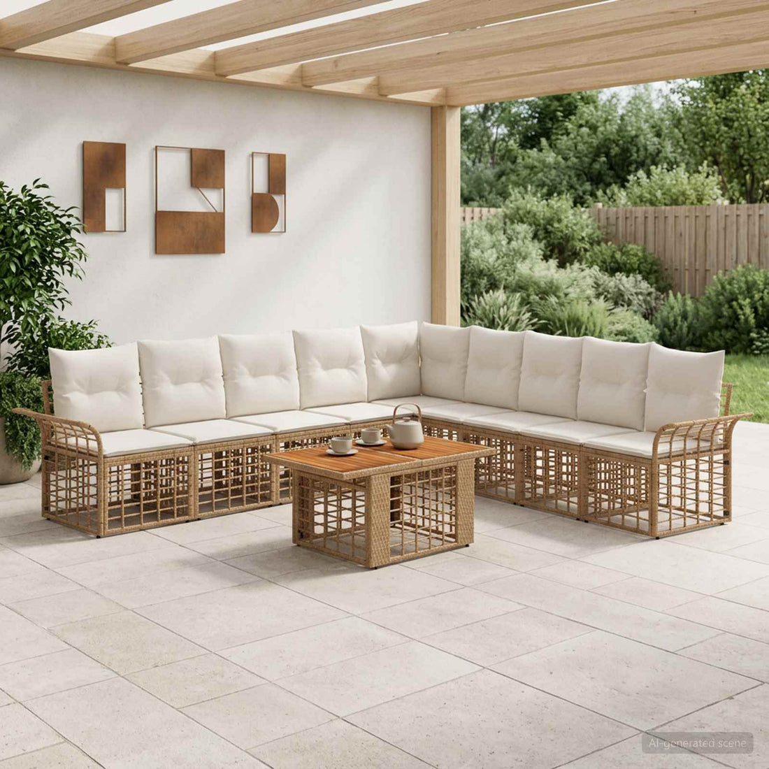 vidaXL Conjunto de sofás de jardín 10 uds. Natural y Crema