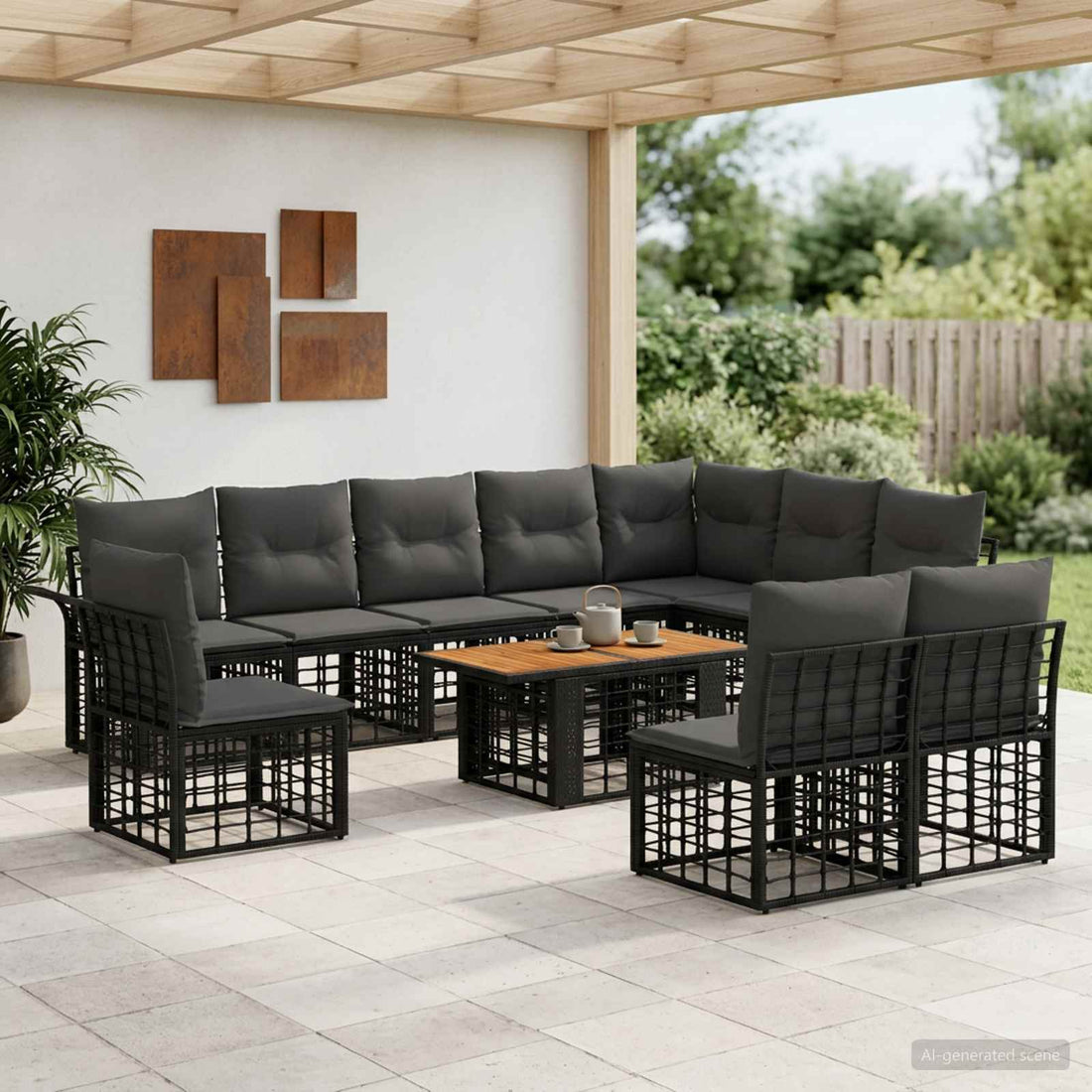 vidaXL Conjunto de sofás de jardín 11 uds. Negro y gris oscuro