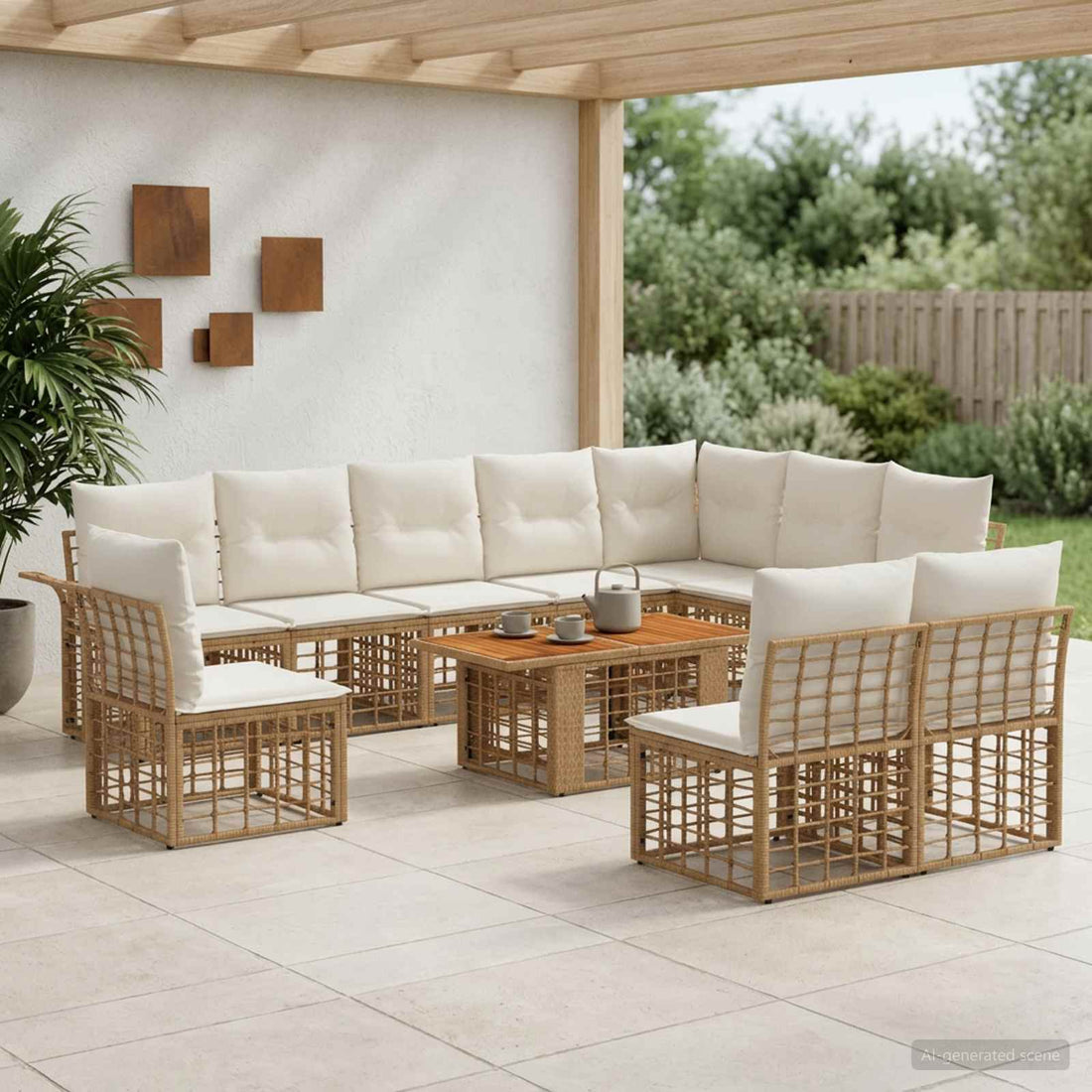 vidaXL Conjunto de sofás de jardín 11 uds. Natural y Crema