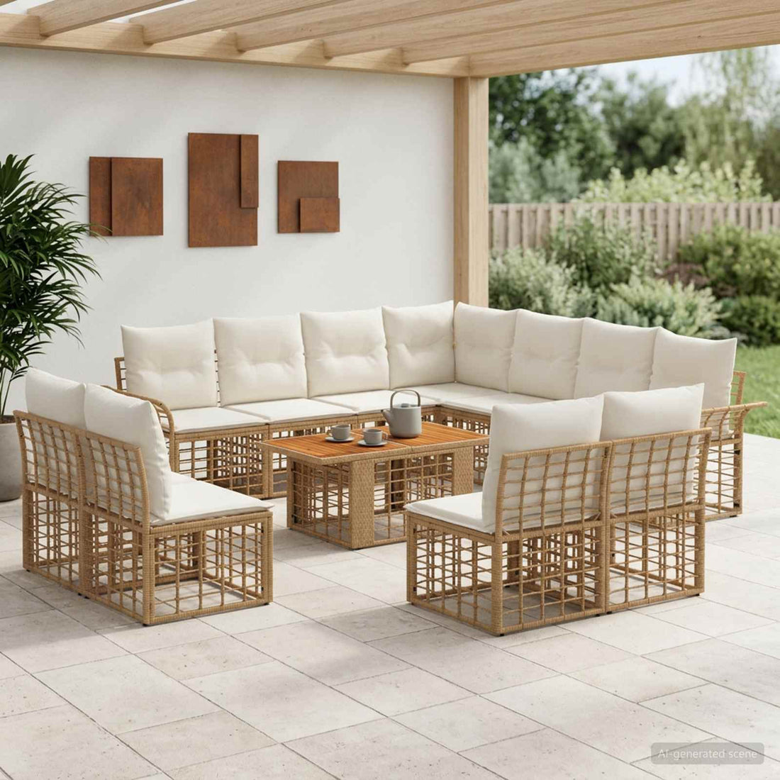 vidaXL Conjunto de sofás de jardín 12 uds. Natural y Crema