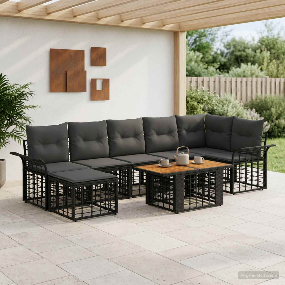 vidaXL Conjunto de sofás de jardín 8 uds. Negro y gris oscuro