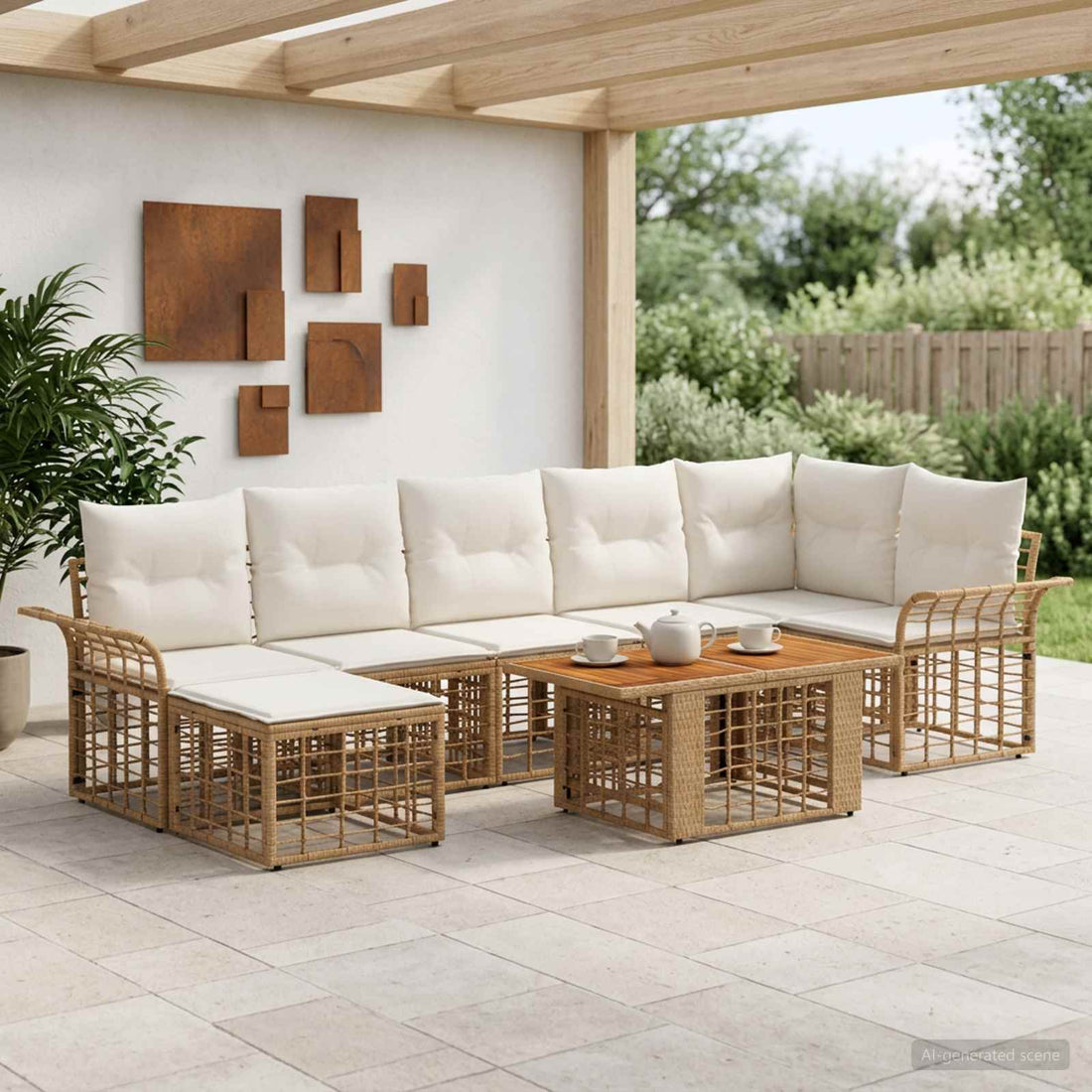 vidaXL Conjunto de sofás de jardín 8 uds. Natural y Crema