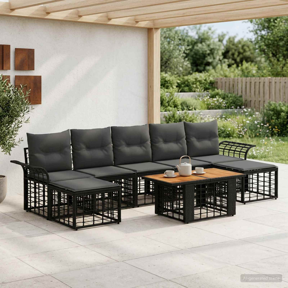 vidaXL Conjunto de sofás de jardín 8 uds. Negro y gris oscuro