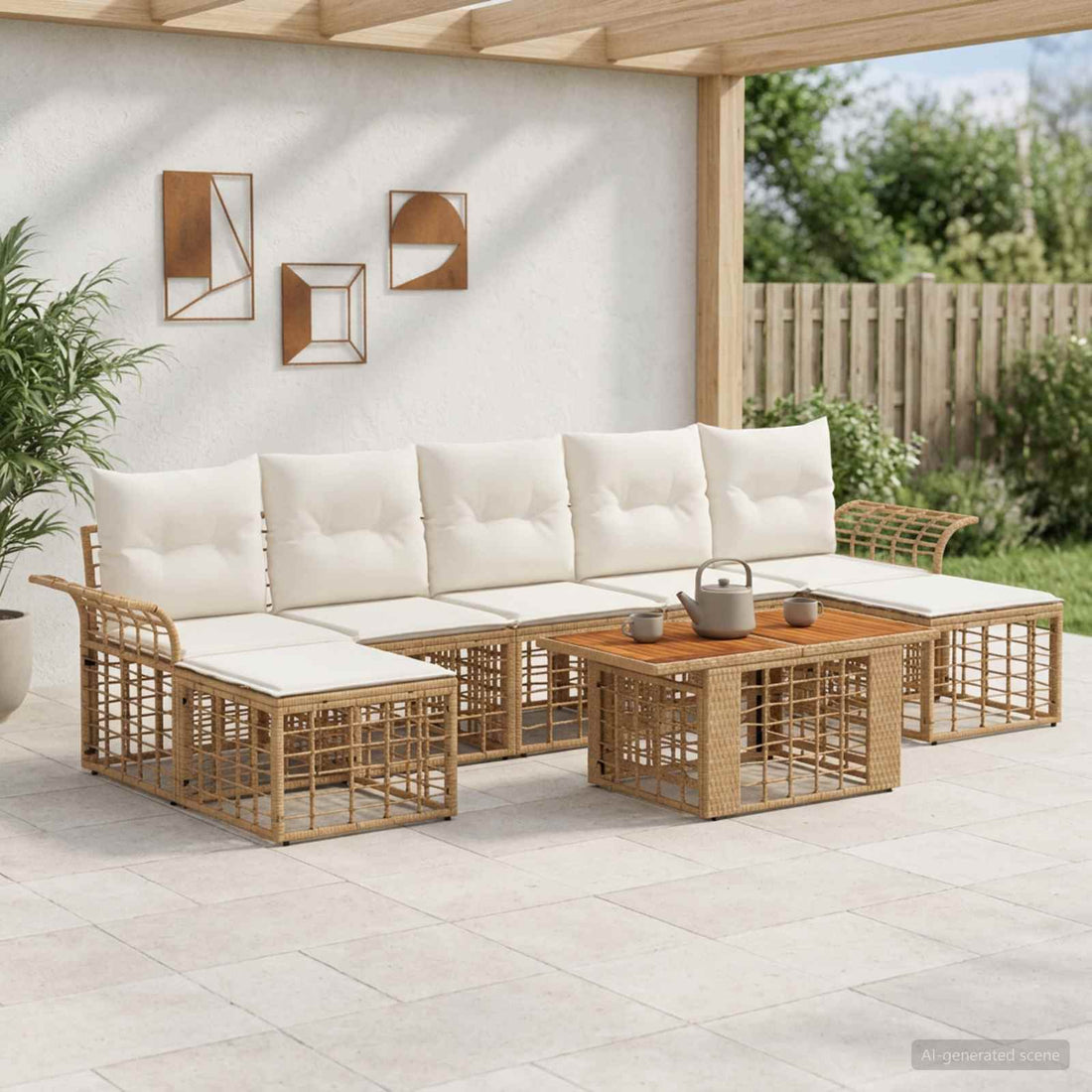vidaXL Conjunto de sofás de jardín 8 uds. Natural y Crema