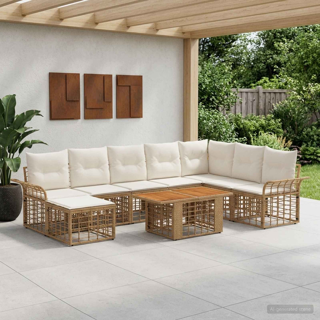 vidaXL Conjunto de sofás de jardín 9 uds. Natural y Crema