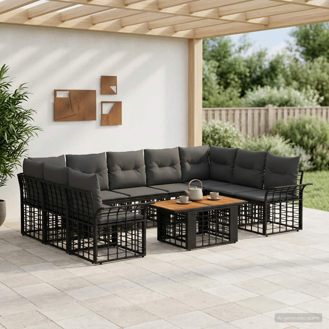 vidaXL Conjunto de sofás de jardín 10 uds. Negro y gris oscuro