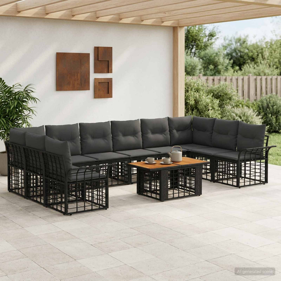 vidaXL Conjunto de sofás de jardín 11 uds. Negro y gris oscuro
