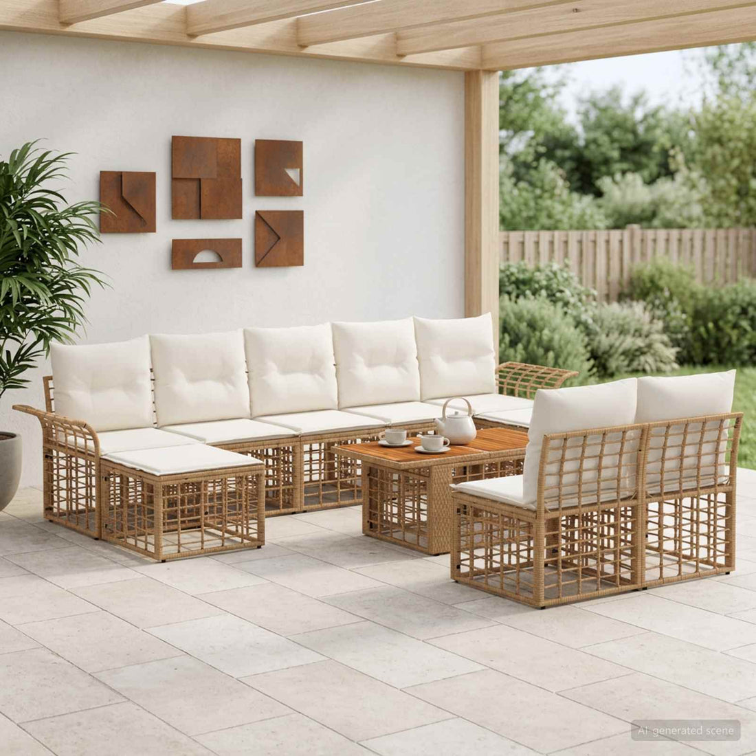 vidaXL Conjunto de sofás de jardín 10 uds. Natural y Crema
